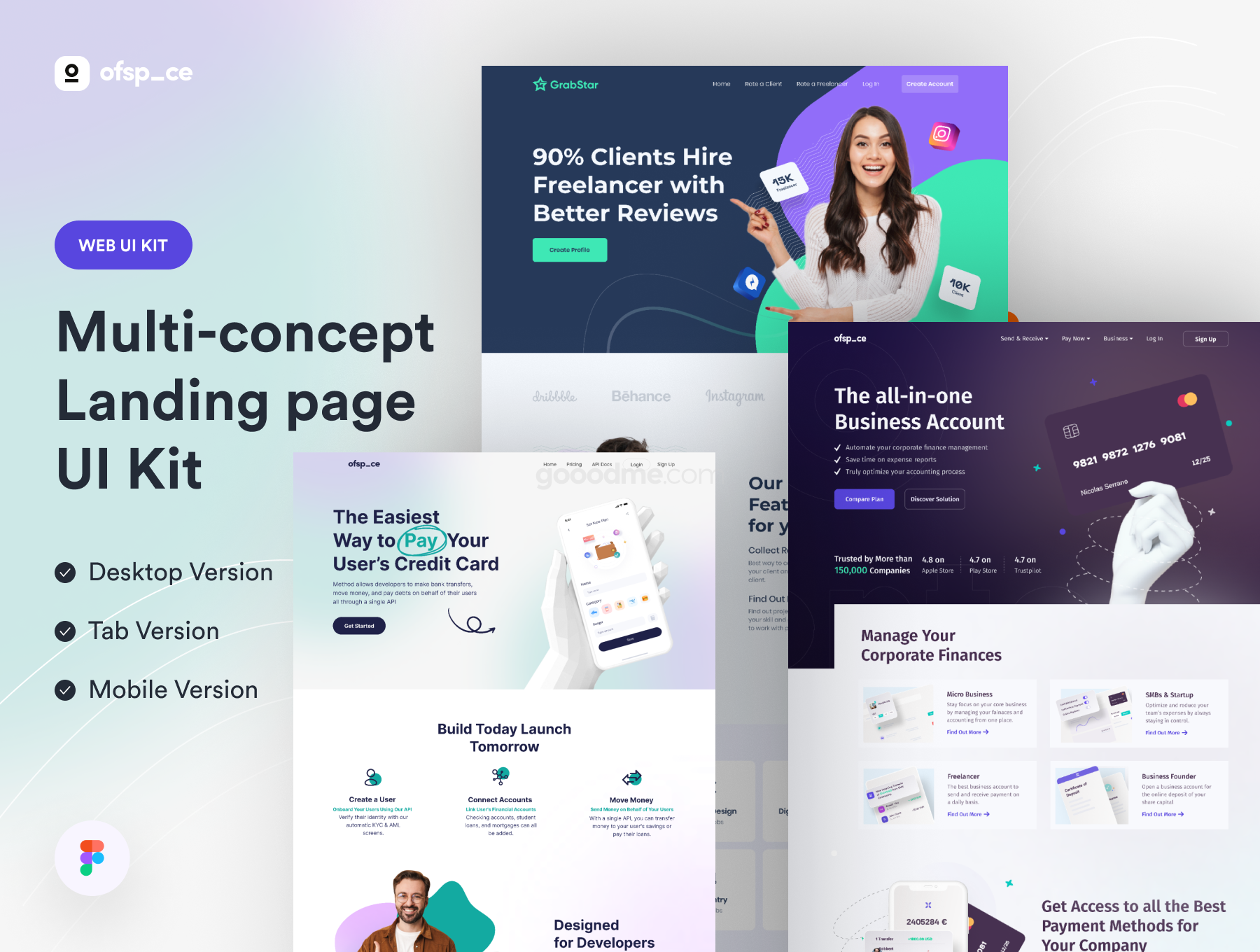 多用途网站Web登录页界面设计模板套件素材 Multi-concept Landing page UI Kit V2