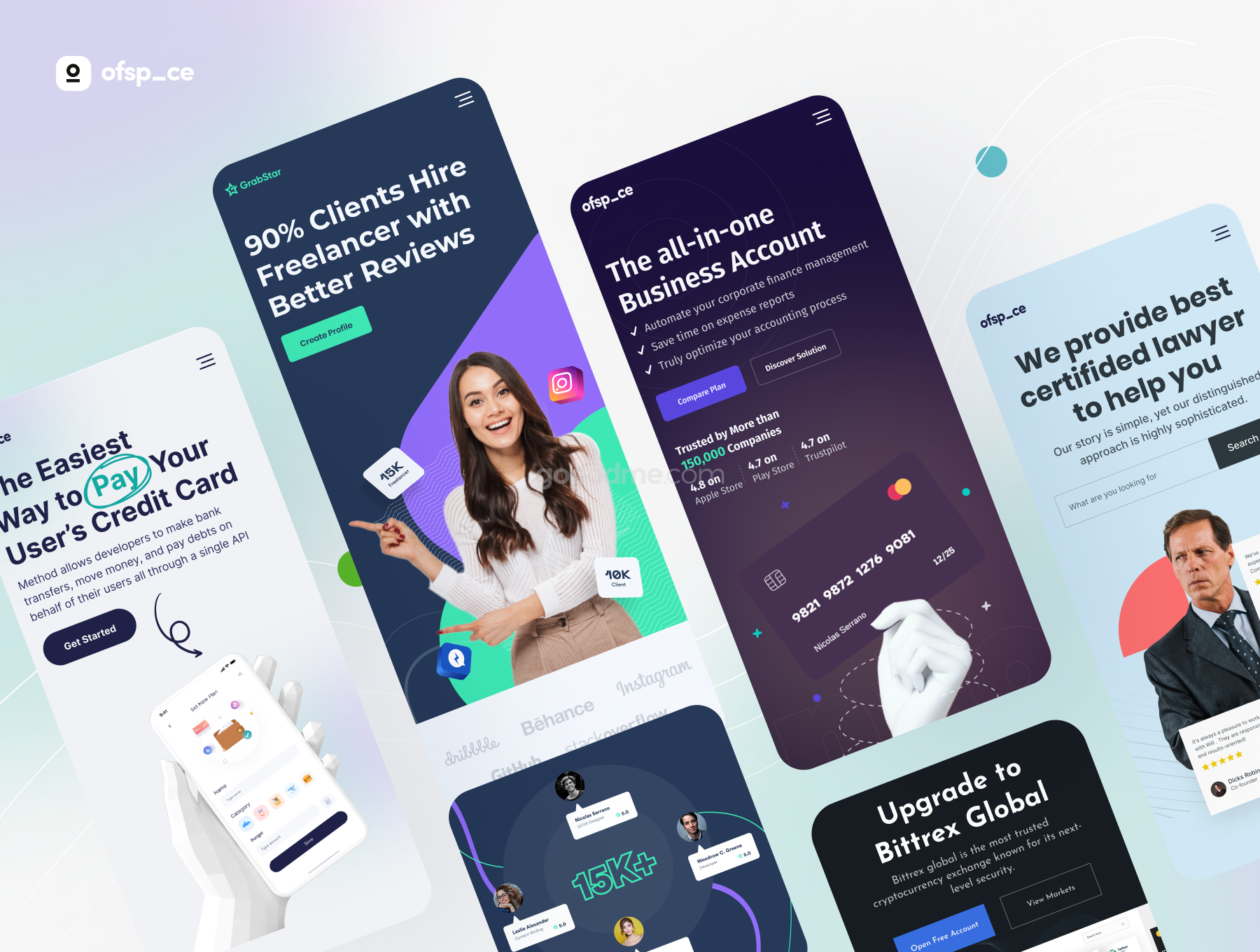 多用途网站Web登录页界面设计模板套件素材 Multi-concept Landing page UI Kit V2