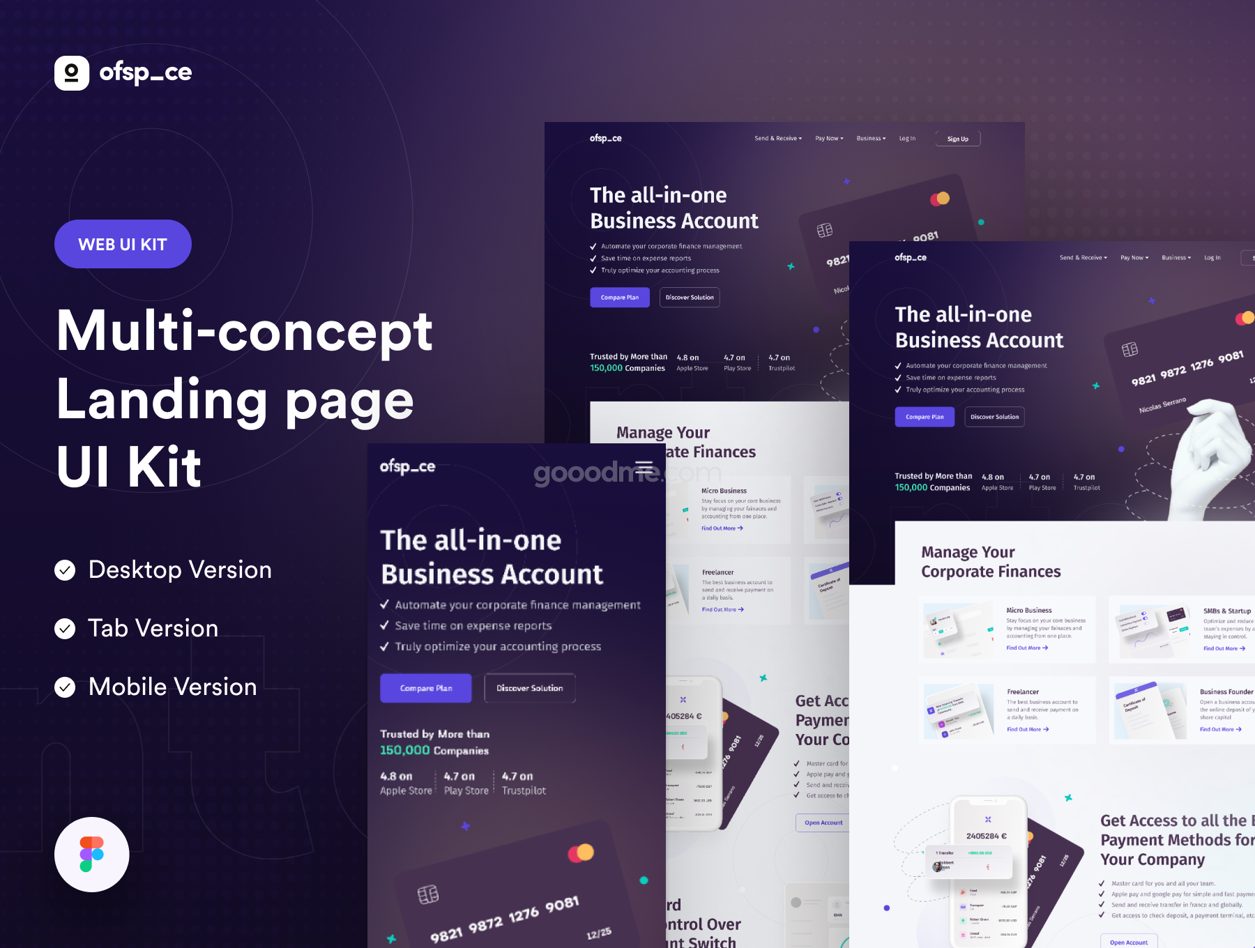 多用途网站Web登录页界面设计模板套件素材 Multi-concept Landing page UI Kit V2