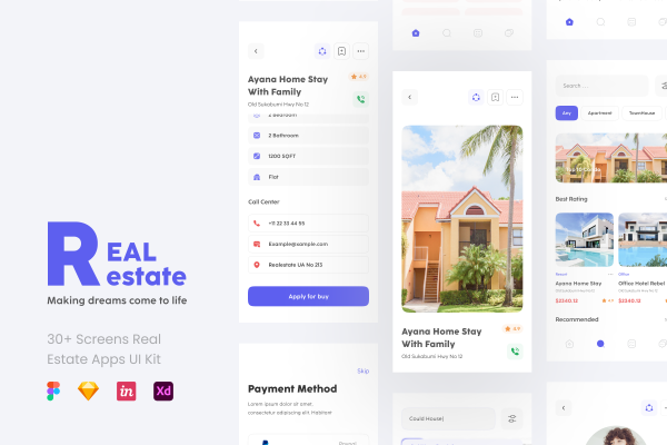 国外移动房地产手机应用程序APP移动UI设计套件下载Real Estate Apps UI KIT