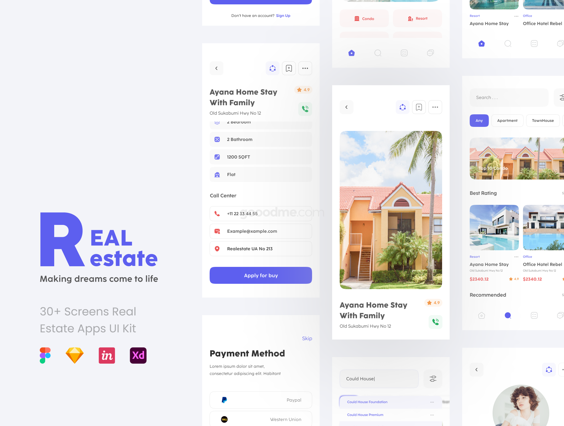 国外移动房地产手机应用程序APP移动UI设计套件下载Real Estate Apps UI KIT