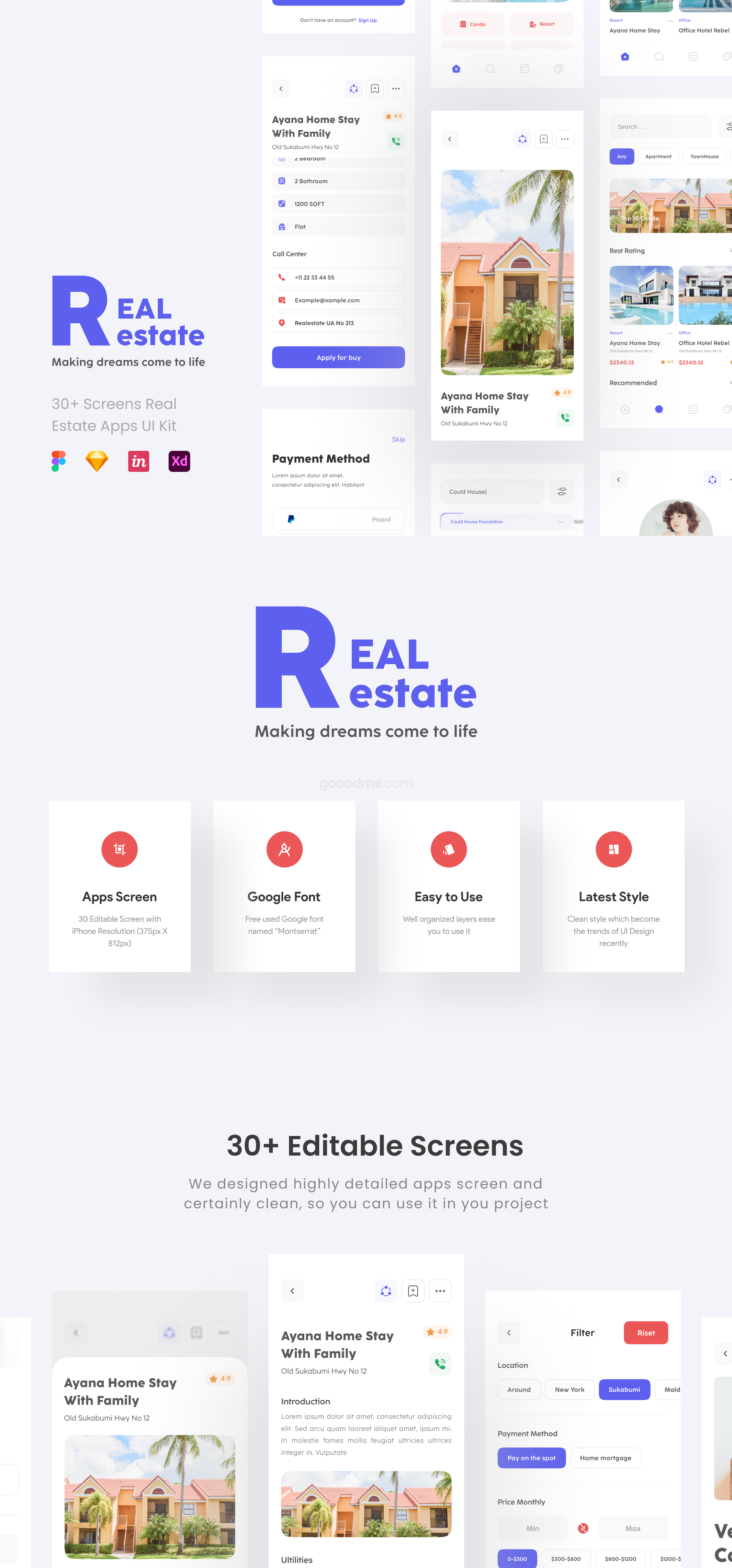 国外移动房地产手机应用程序APP移动UI设计套件下载Real Estate Apps UI KIT