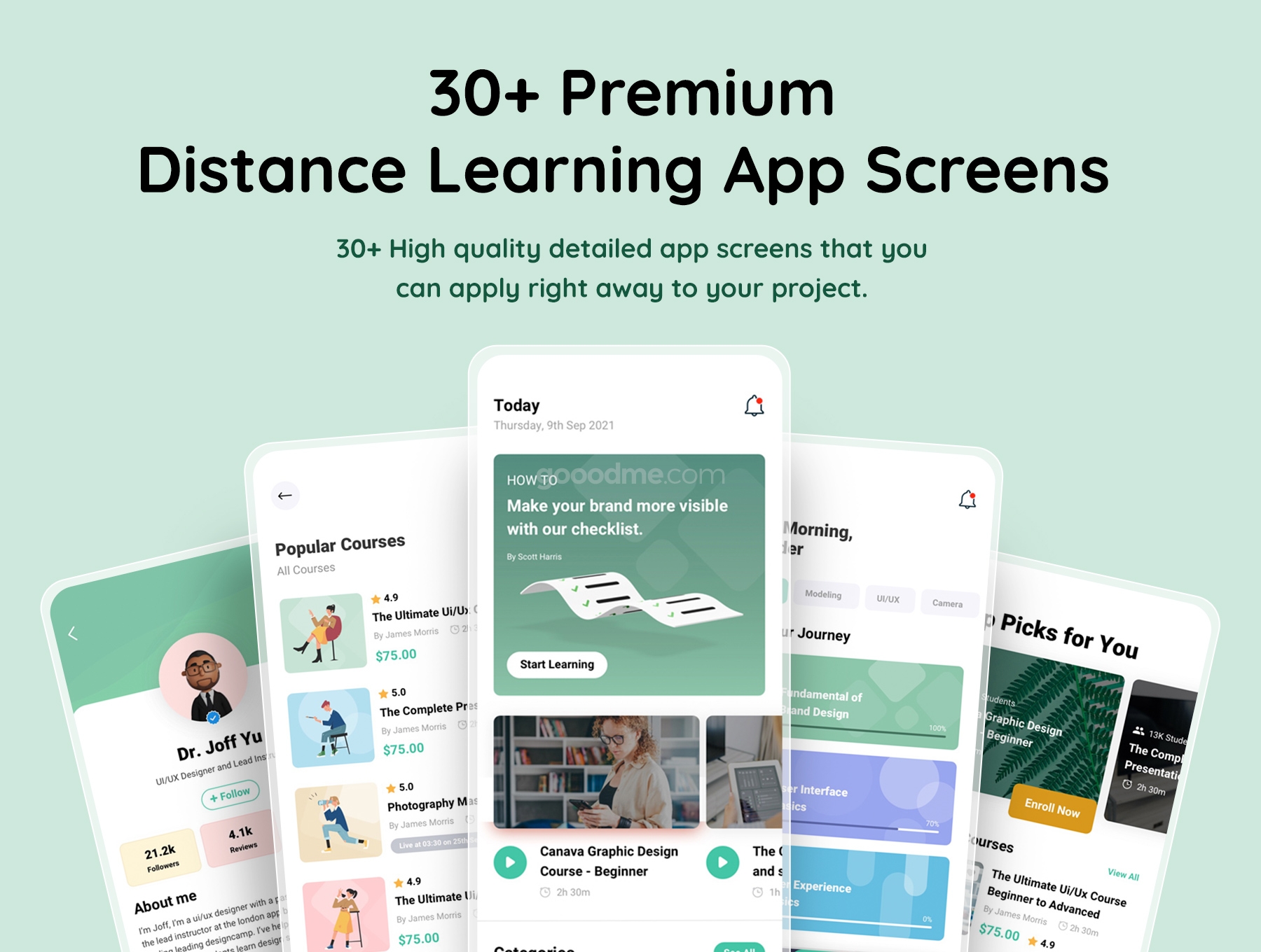 在线教育学习平台app模版UI设计素材Purpose – Distance Learning App Template