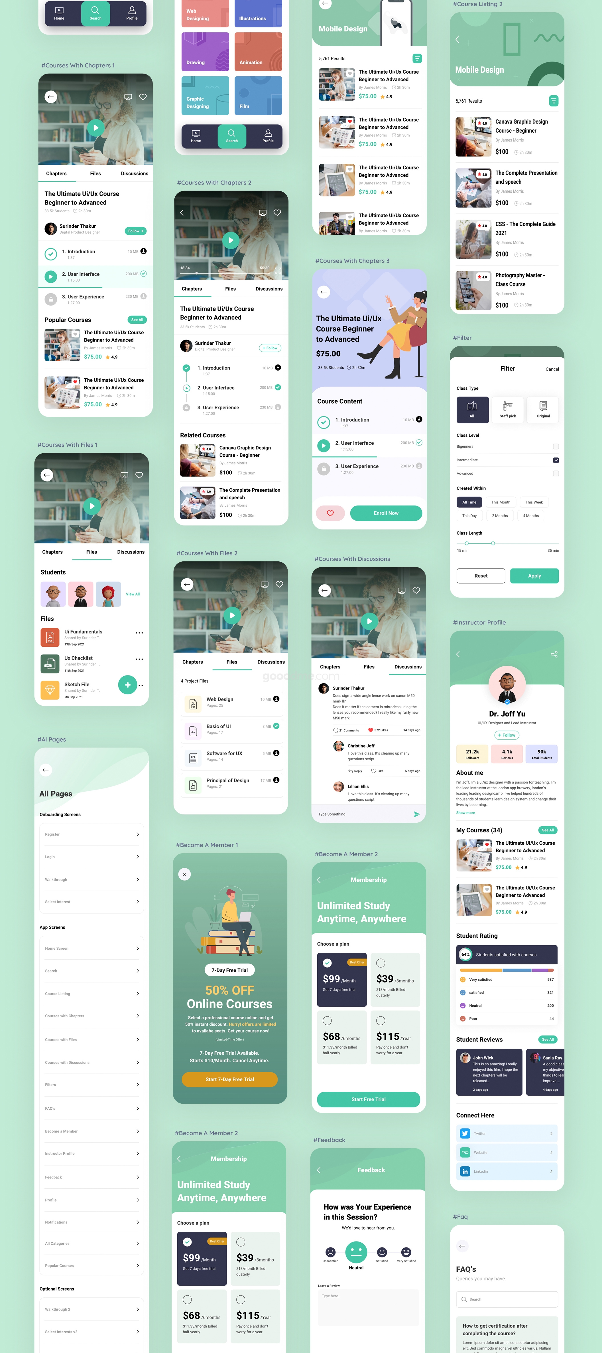 在线教育学习平台app模版UI设计素材Purpose – Distance Learning App Template