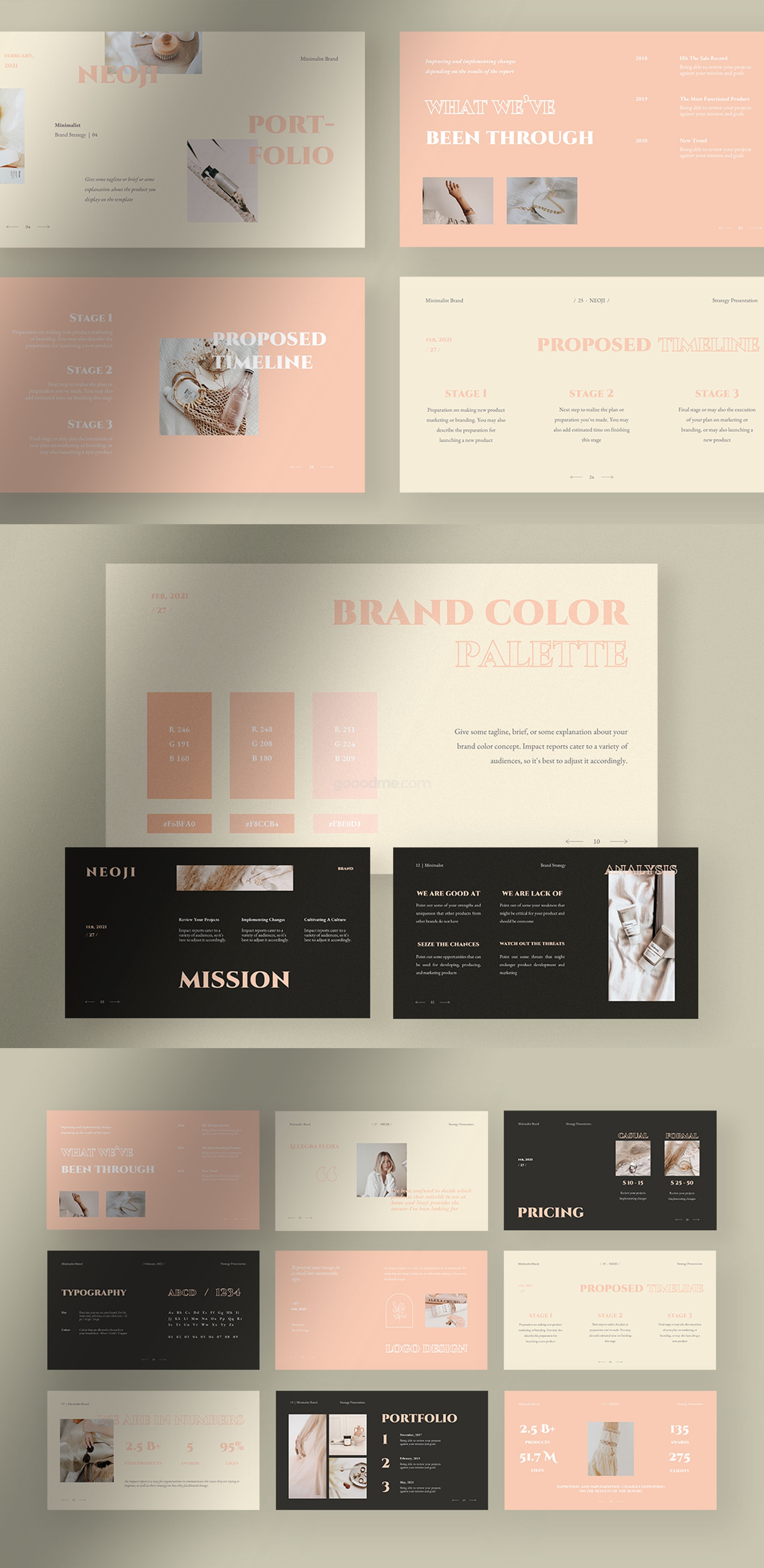 极简主义品牌策略提案作品集介绍PPT模版Neoji – Soft Pastel Minimalist Brand Strategy Presentation