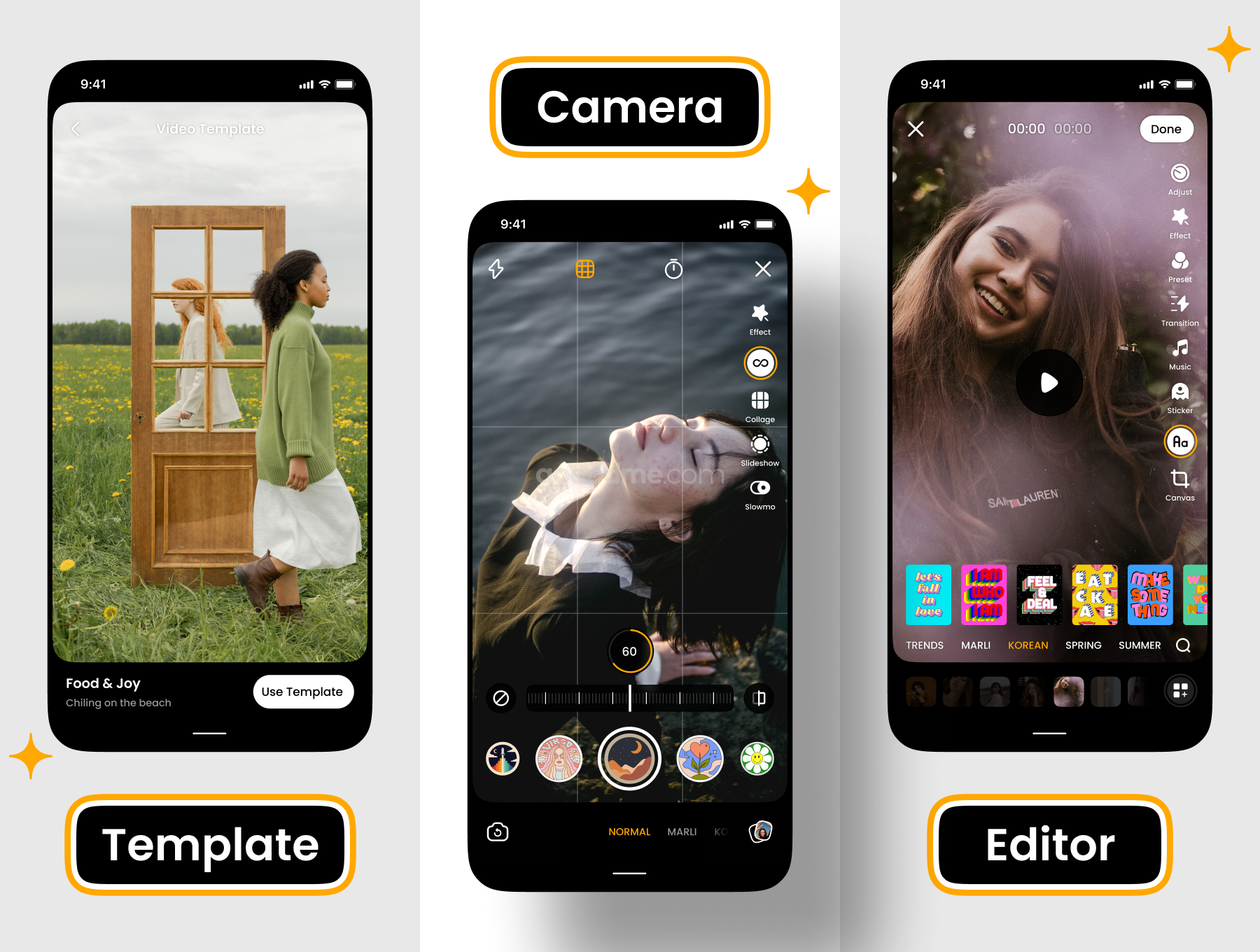 图片照片处理美颜相机类应用app界面UI设计模版Photo Slideshow Maker app UI Kit
