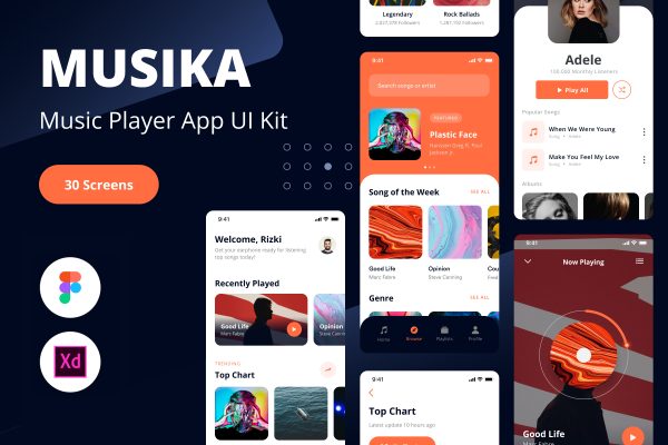 现代时尚iOS音乐播放器APP界面设计UI套件素材 Musika – Music Player App UI Kit