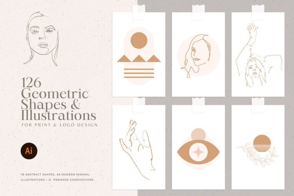 78个优雅抽象的女性艺术线条矢量插画海报设计素材包