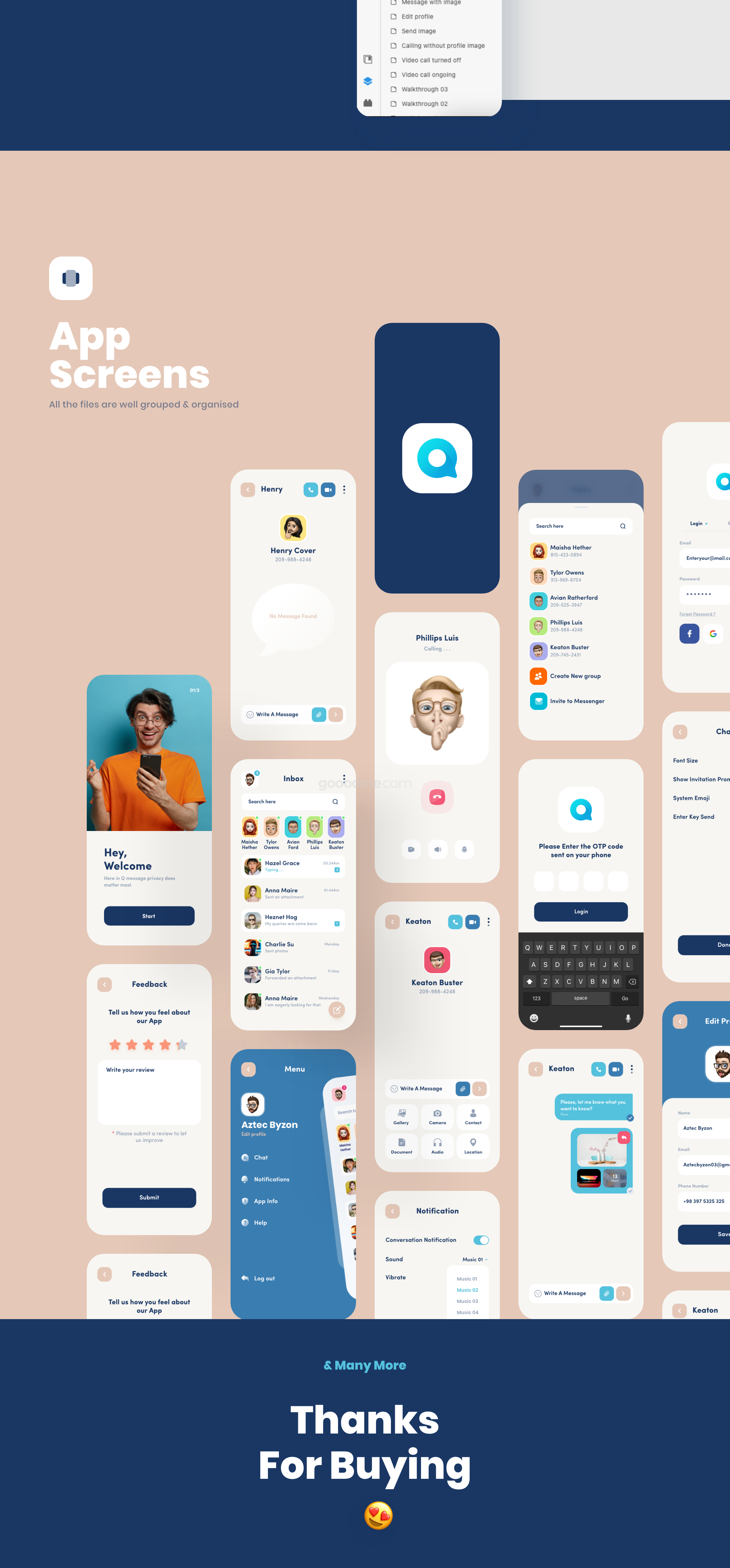 社交通讯软件app设计UI界面模板素材Q message