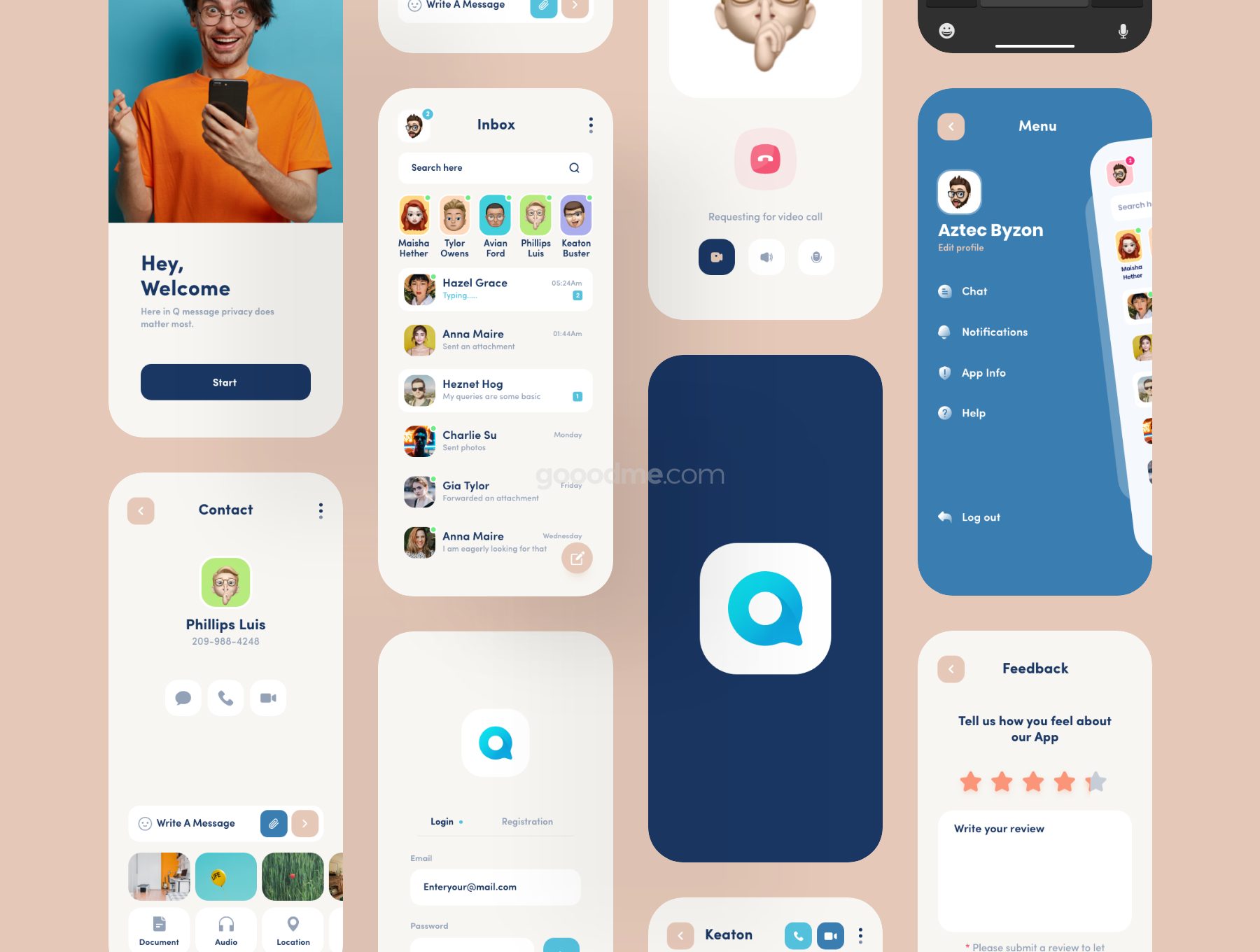 社交通讯软件app设计UI界面模板素材Q message