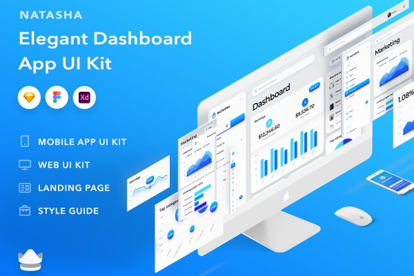 简洁后端数据统计界面网页&app UI设计模板Natasha Dashboard GUI Kit