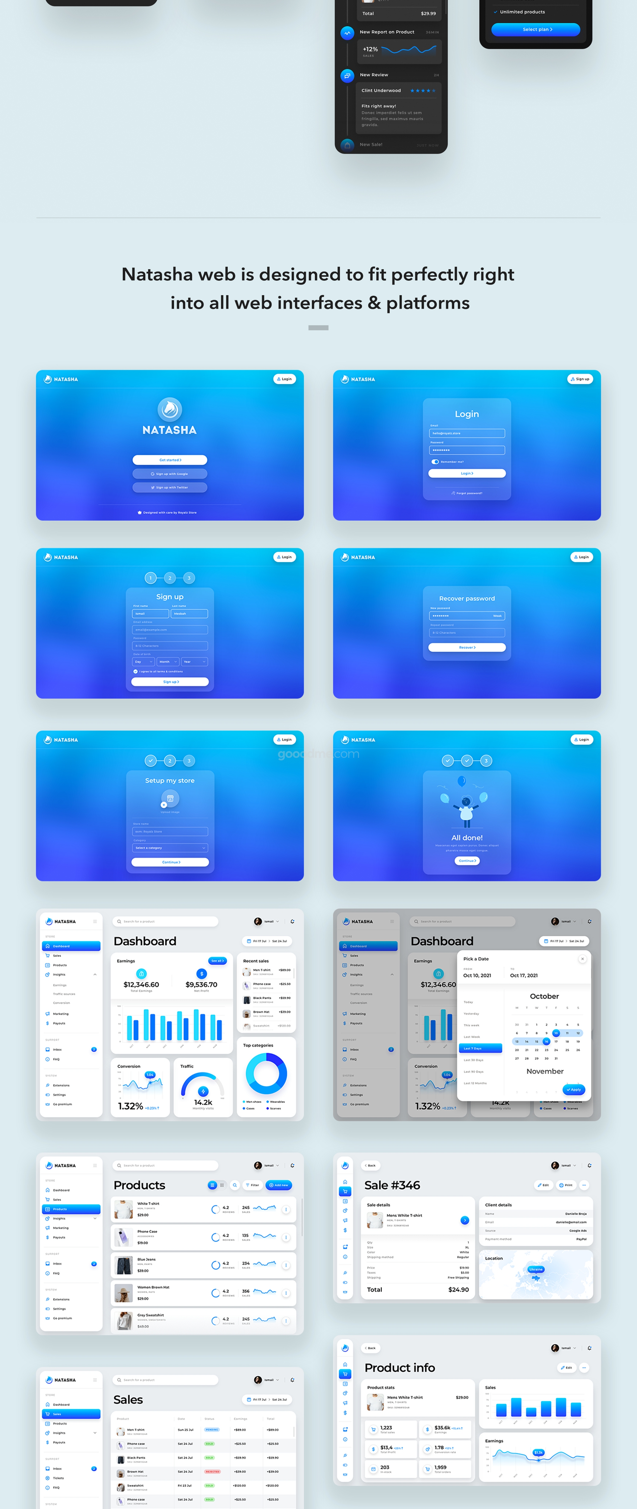 简洁后端数据统计界面网页&app UI设计模板Natasha Dashboard GUI Kit