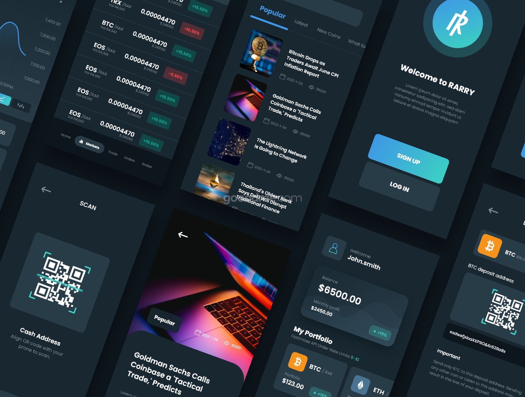 加密货币App界面UI设计模板Cryptocurrency UI Kit – Rarry