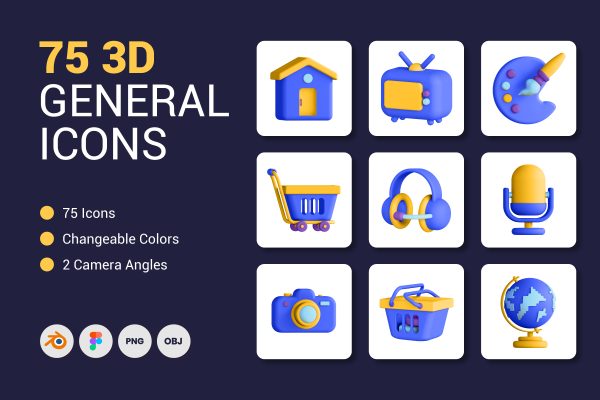 75 个高级 3D 常用UI设计图标75 3D General Icons