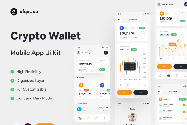 加密钱包应用程序APP界面设计 UI 套件Crypto Wallet App Design UI Kit