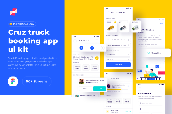 卡车货车运输在线预订APP应用程序 Ui 设计套件Cruz Truck Booking App Ui Kit