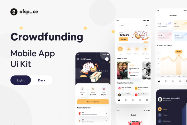 众筹类应用 UI 设计工具包Crowdfunding App UI Design Kit