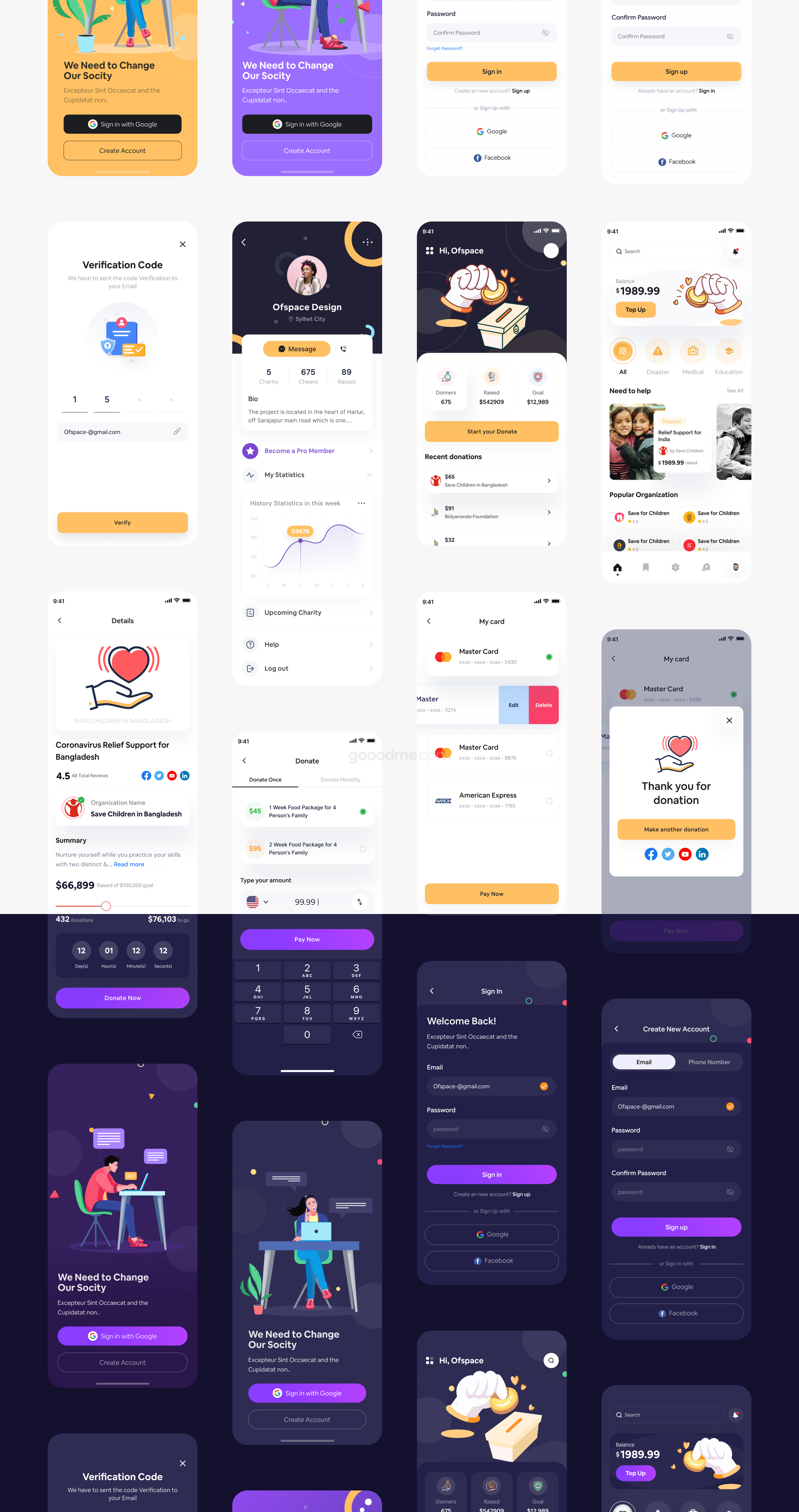 众筹类应用 UI 设计工具包Crowdfunding App UI Design Kit