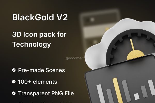 黑金办公系列3D图标素材BlackGold Vol2 – Technology 3D Icon Pack
