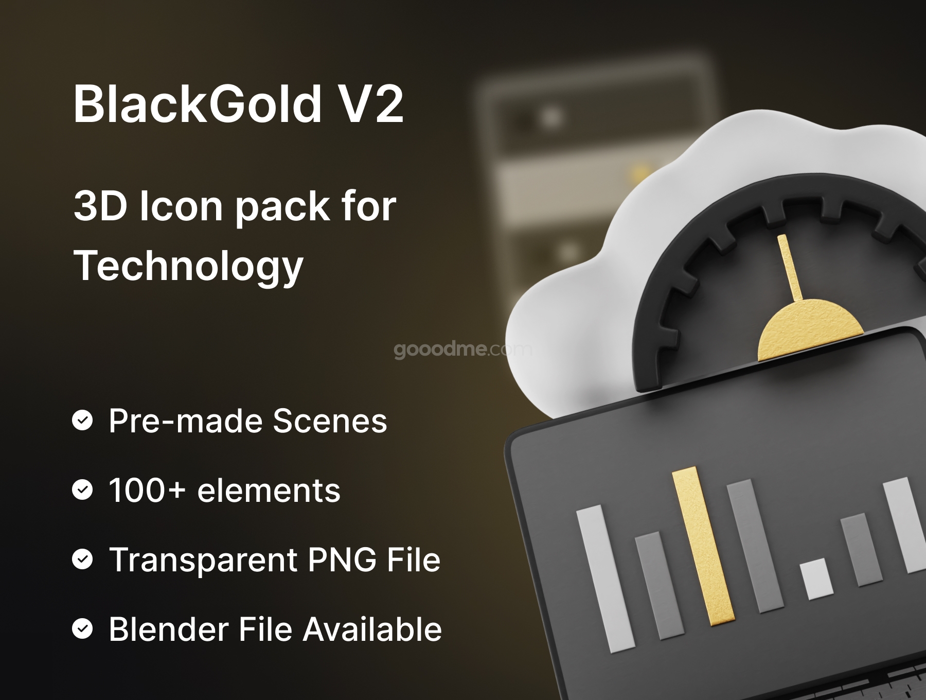 黑金办公系列3D图标素材BlackGold Vol2 – Technology 3D Icon Pack