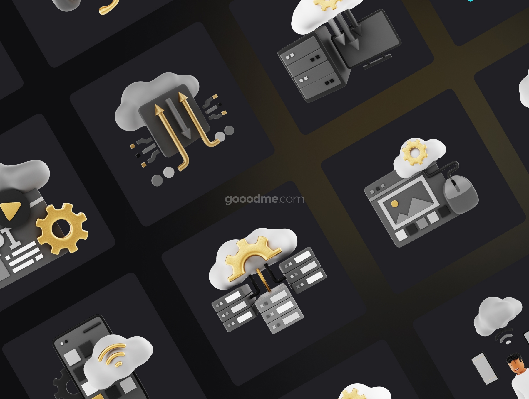 黑金办公系列3D图标素材BlackGold Vol2 – Technology 3D Icon Pack