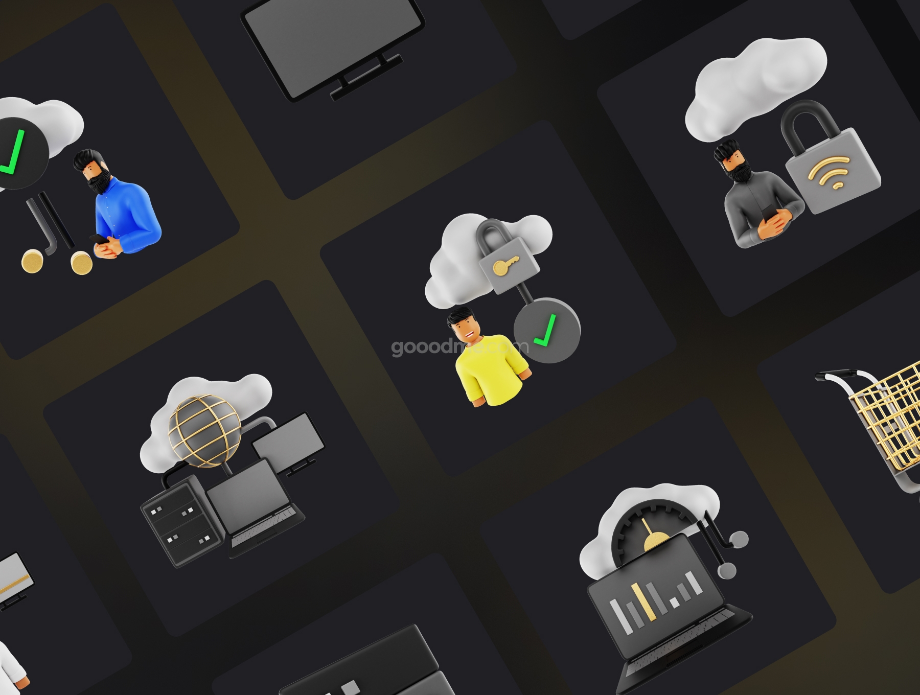 黑金办公系列3D图标素材BlackGold Vol2 – Technology 3D Icon Pack