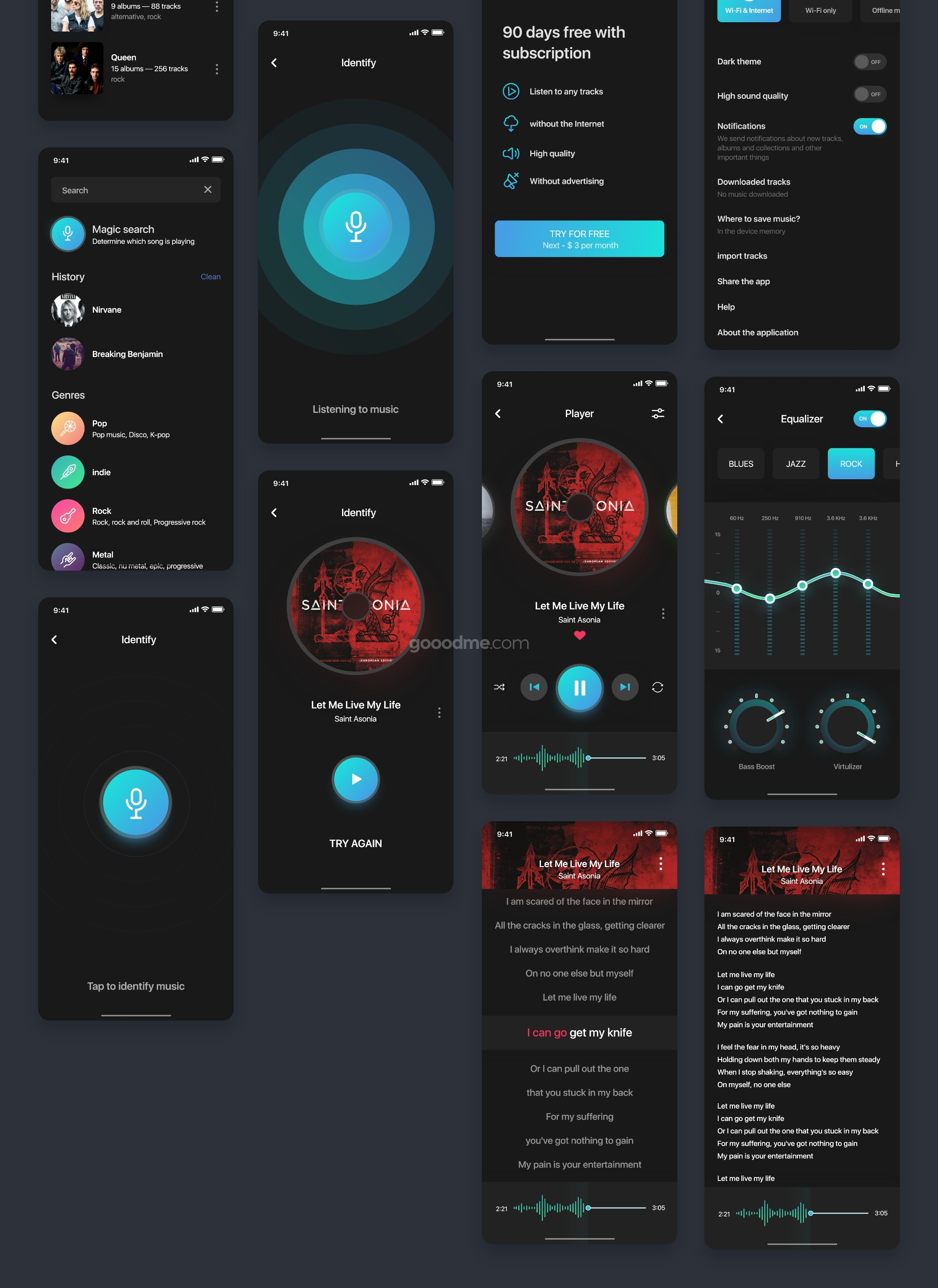 音乐服务类app界面设计UI素材模板Aura Music Service