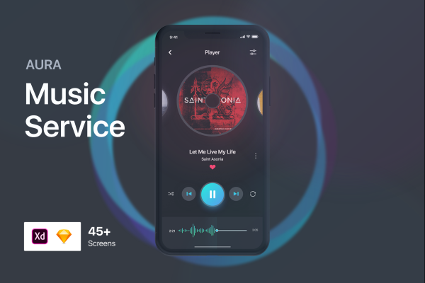 音乐服务类app界面设计UI素材模板Aura Music Service