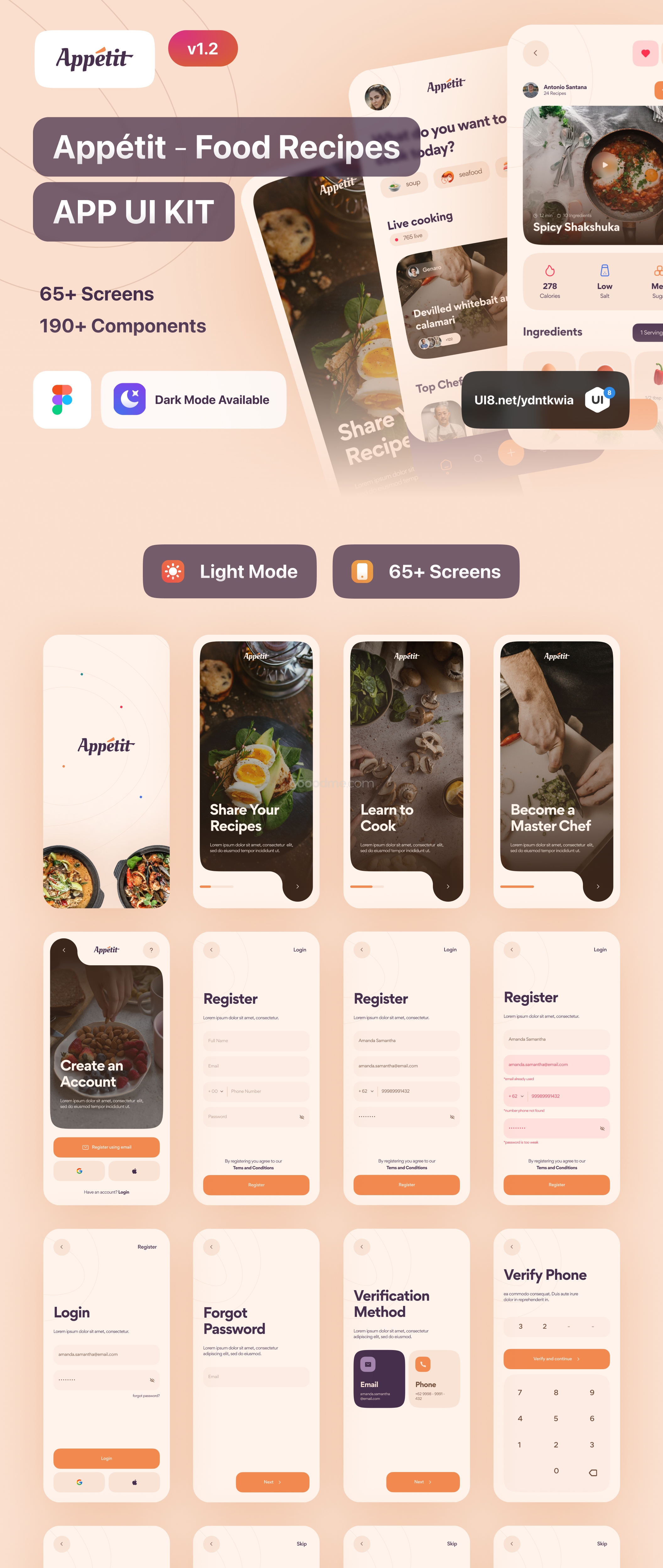 食品菜单在线点餐类应用app设计 UI 套件Appe?tit – Food Recipes App UI Kit