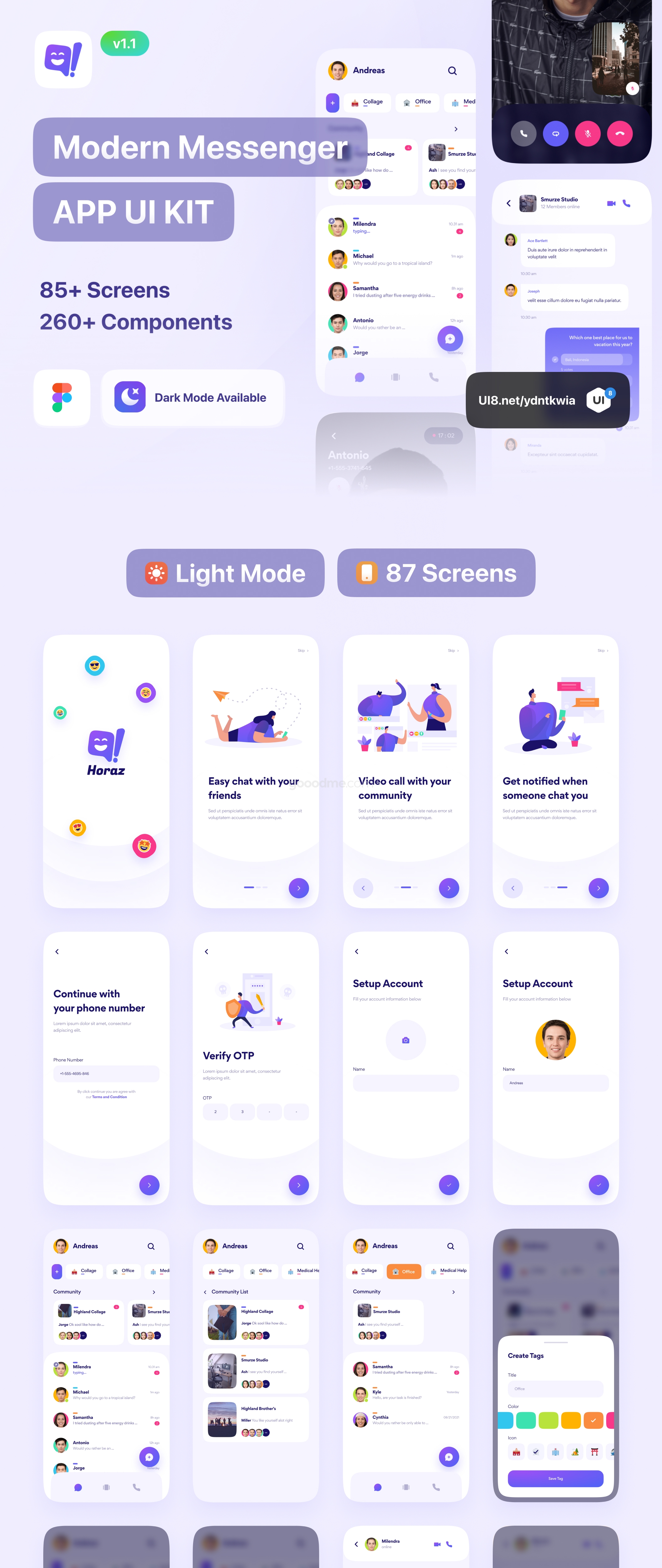 社交通讯兴趣交友类APP应用 UI 套件Horaz – Community & Personal Messanger App UI Kit