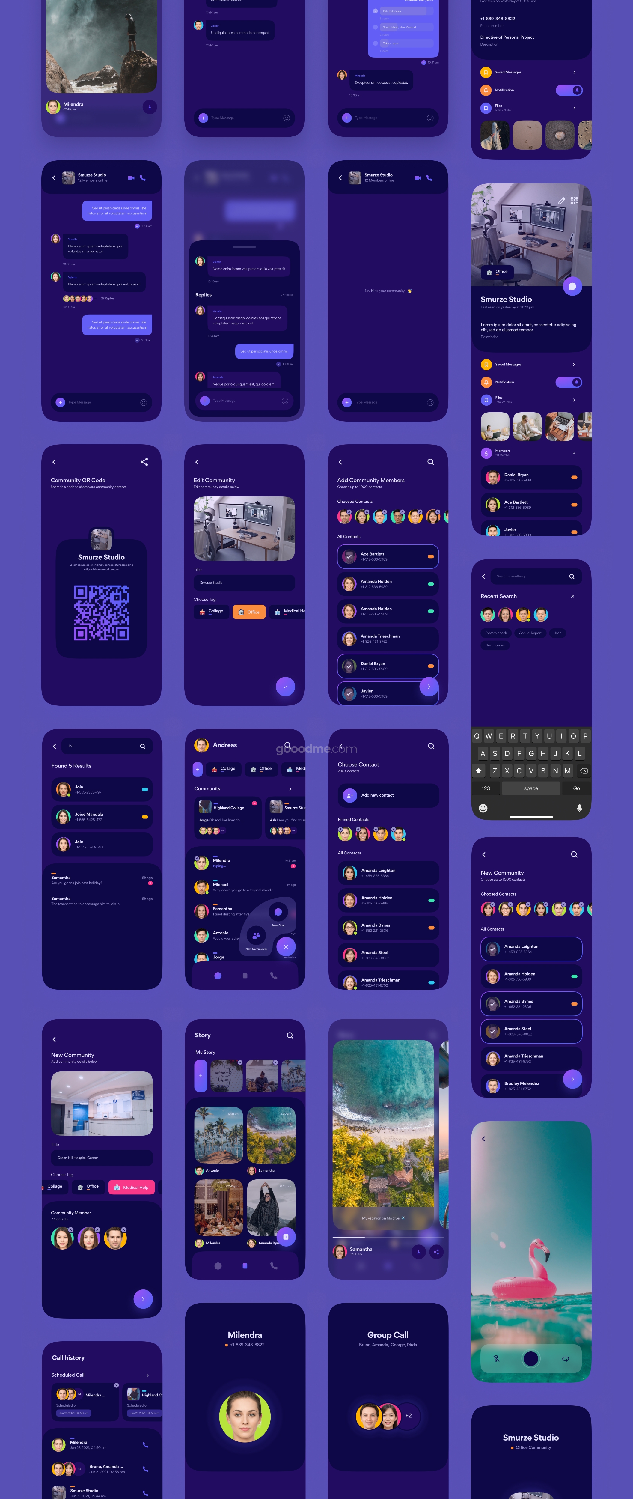 社交通讯兴趣交友类APP应用 UI 套件Horaz – Community & Personal Messanger App UI Kit