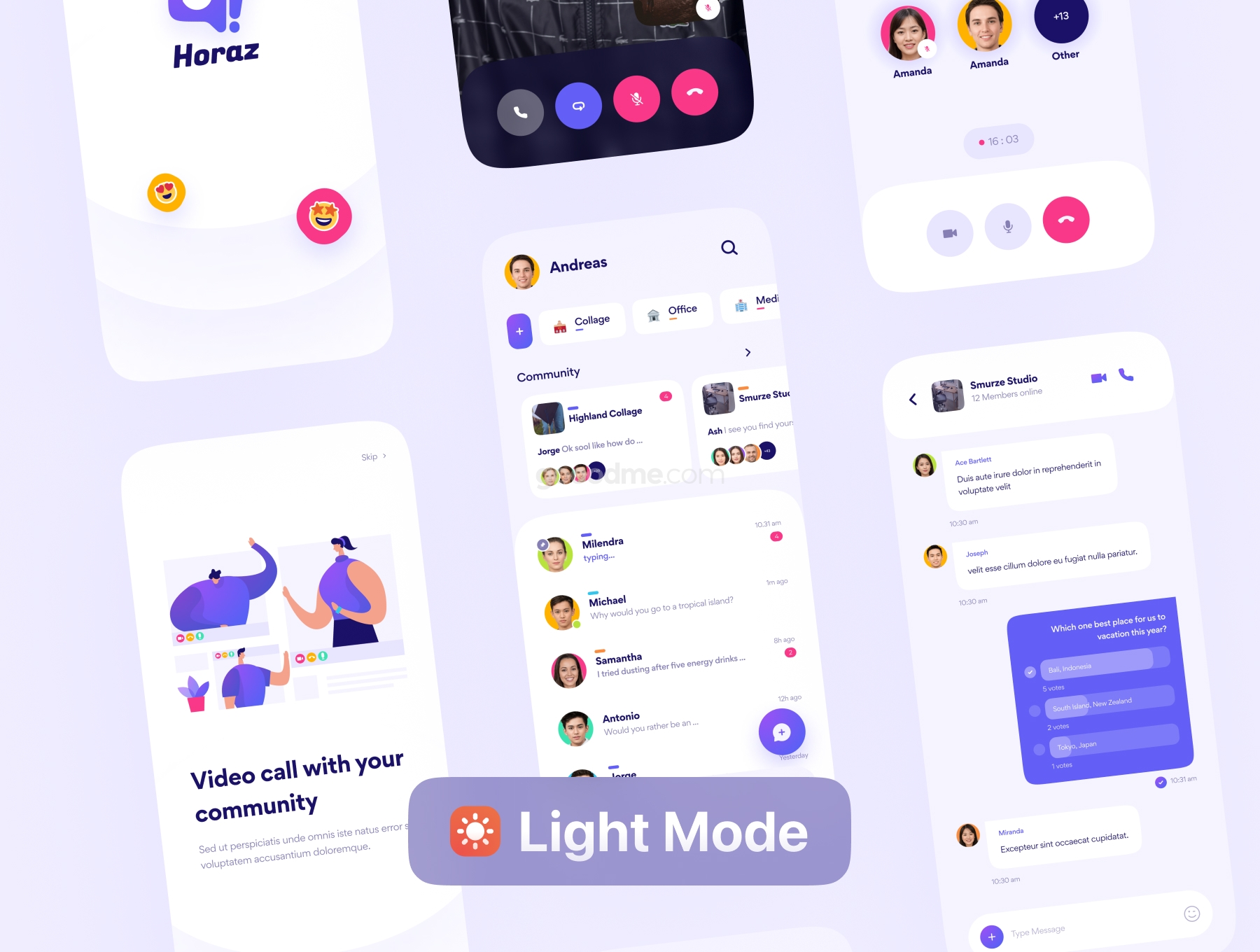 社交通讯兴趣交友类APP应用 UI 套件Horaz – Community & Personal Messanger App UI Kit