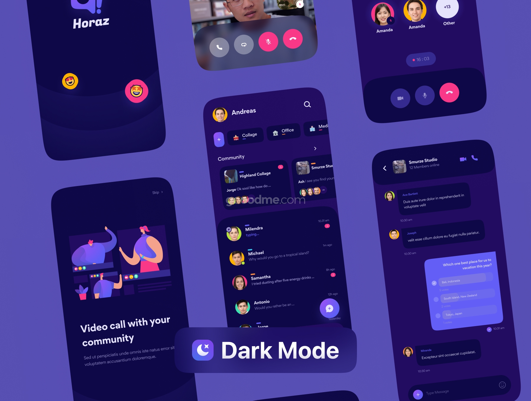 社交通讯兴趣交友类APP应用 UI 套件Horaz – Community & Personal Messanger App UI Kit