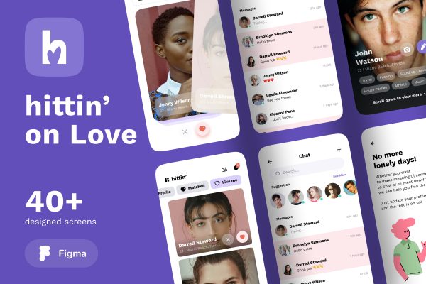 约会交友社交类APP模板UI界面设计套件Hittin – Dating Mobile UI Kit