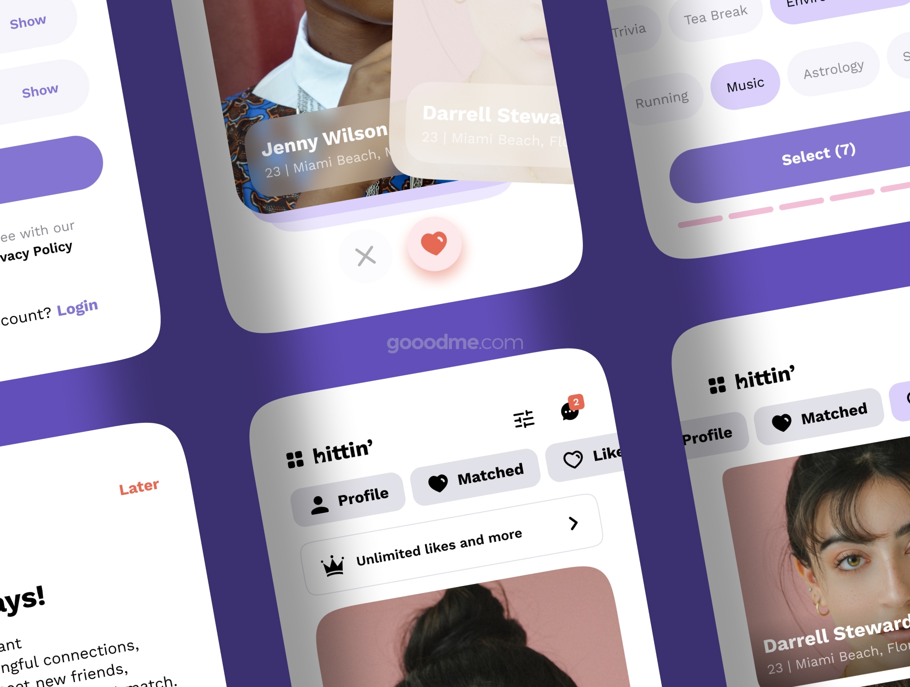 约会交友社交类APP模板UI界面设计套件Hittin – Dating Mobile UI Kit