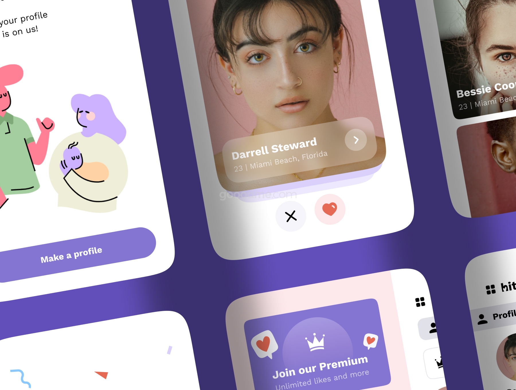 约会交友社交类APP模板UI界面设计套件Hittin – Dating Mobile UI Kit