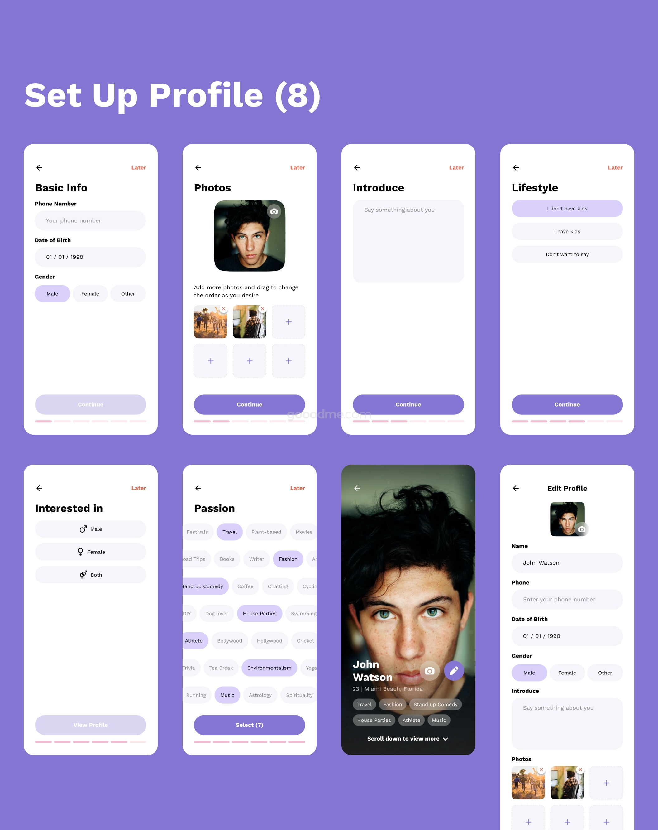 约会交友社交类APP模板UI界面设计套件Hittin – Dating Mobile UI Kit