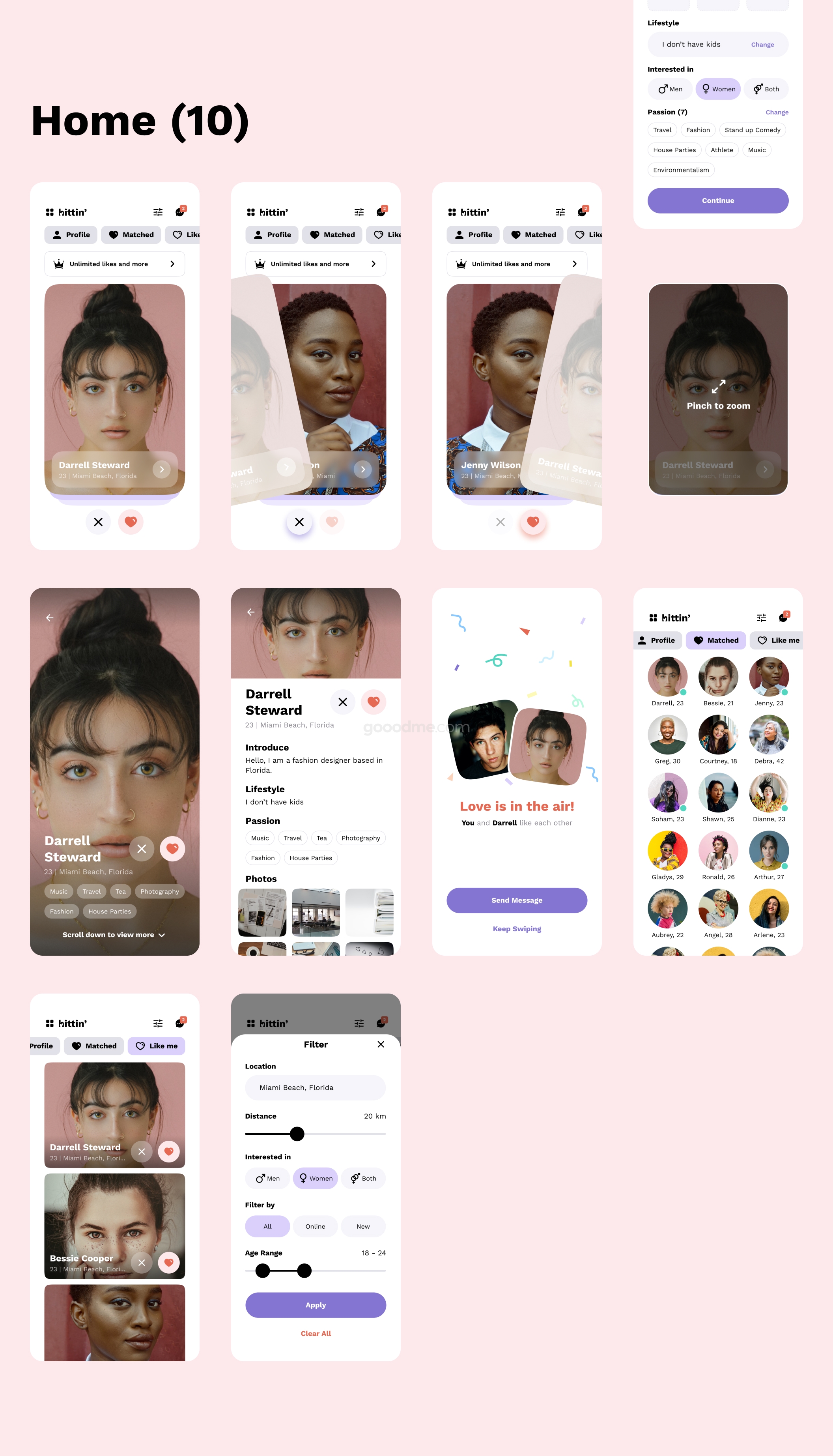 约会交友社交类APP模板UI界面设计套件Hittin – Dating Mobile UI Kit