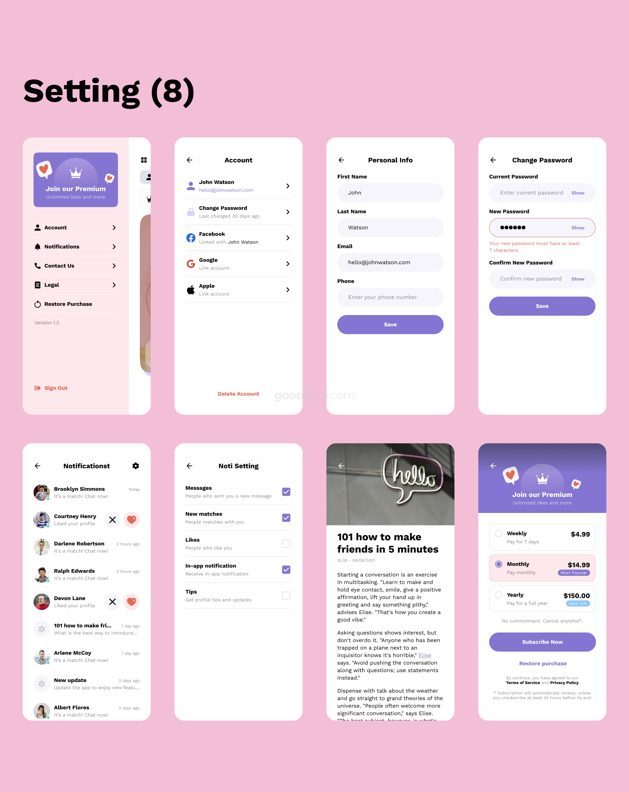 约会交友社交类APP模板UI界面设计套件Hittin – Dating Mobile UI Kit