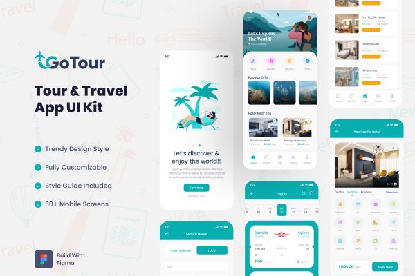 旅游和旅行应用程序UI界面设计APP模板GoTour – Tour & Travel App