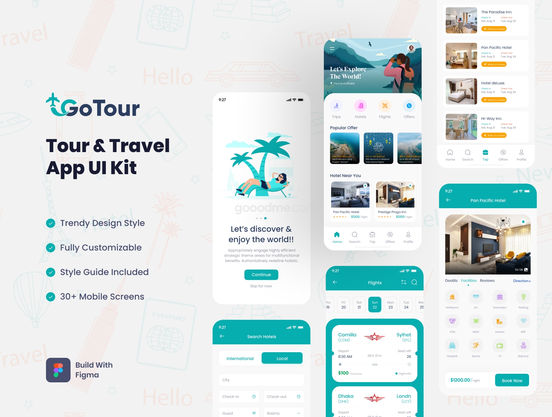 旅游和旅行应用程序UI界面设计APP模板GoTour – Tour & Travel App
