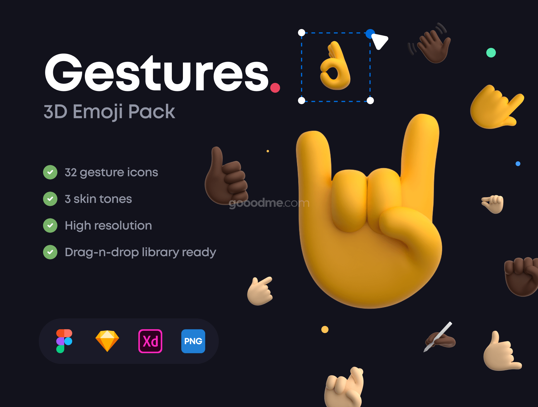 100+款可爱手势 3D 表情包图标素材Gestures 3D Emoji Pack