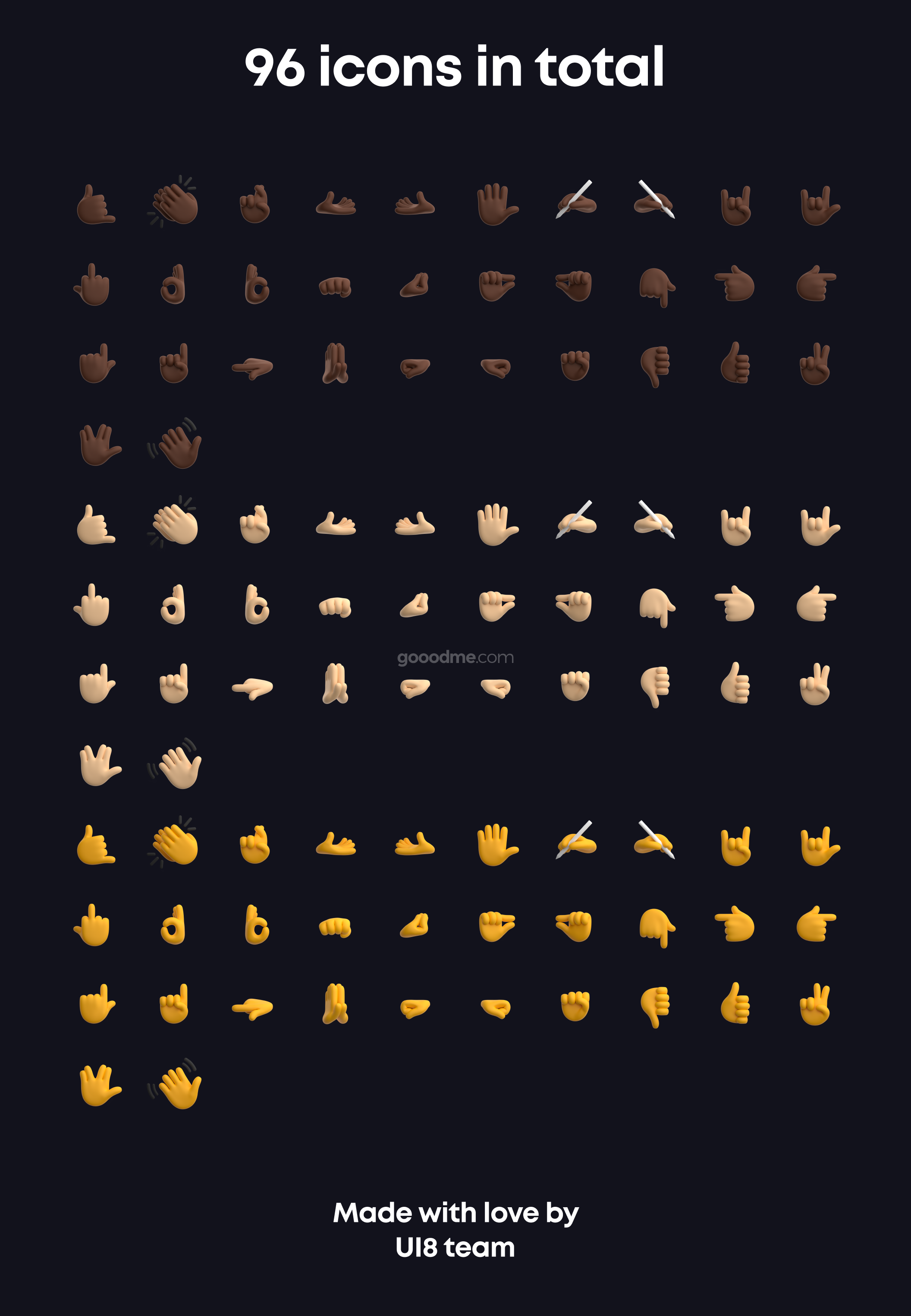 100+款可爱手势 3D 表情包图标素材Gestures 3D Emoji Pack