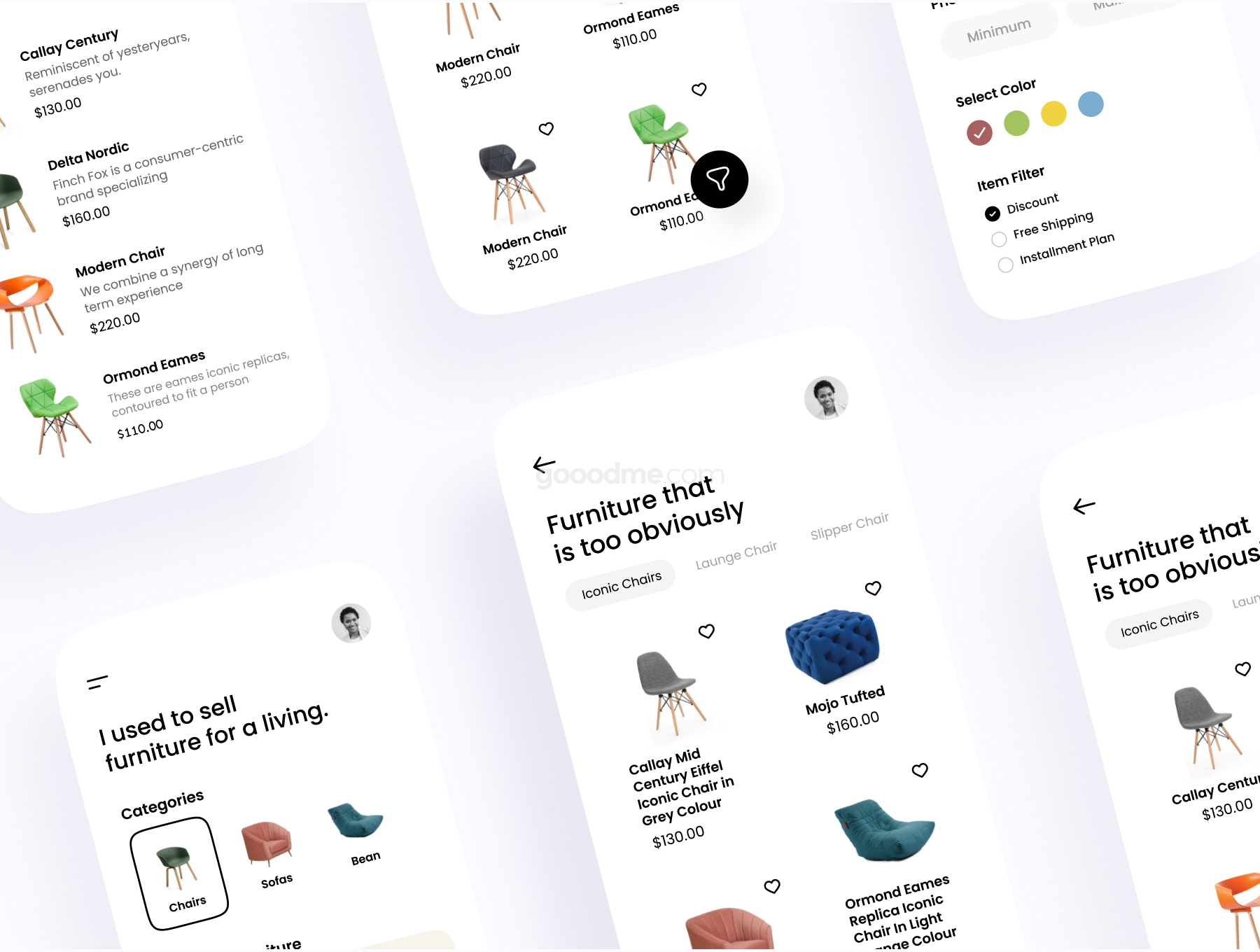 家具商城展示APP移动用户界面UI设计套件Furniture Mobile UI Kit