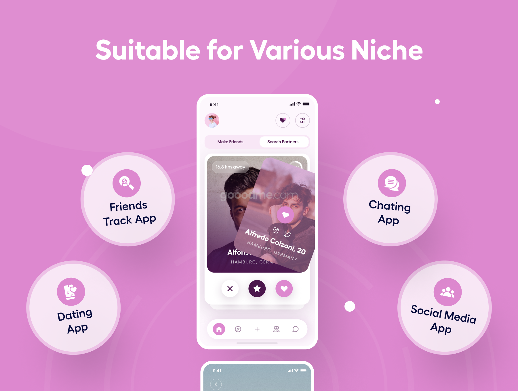 陌生人社交聊天类APP应用程序界面UI设计模板Friendzy – Dating App UI Kit