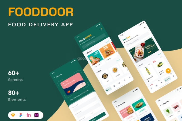 外卖点餐应用商城APP界面设计UI模板Fooddoor – Food delivery app