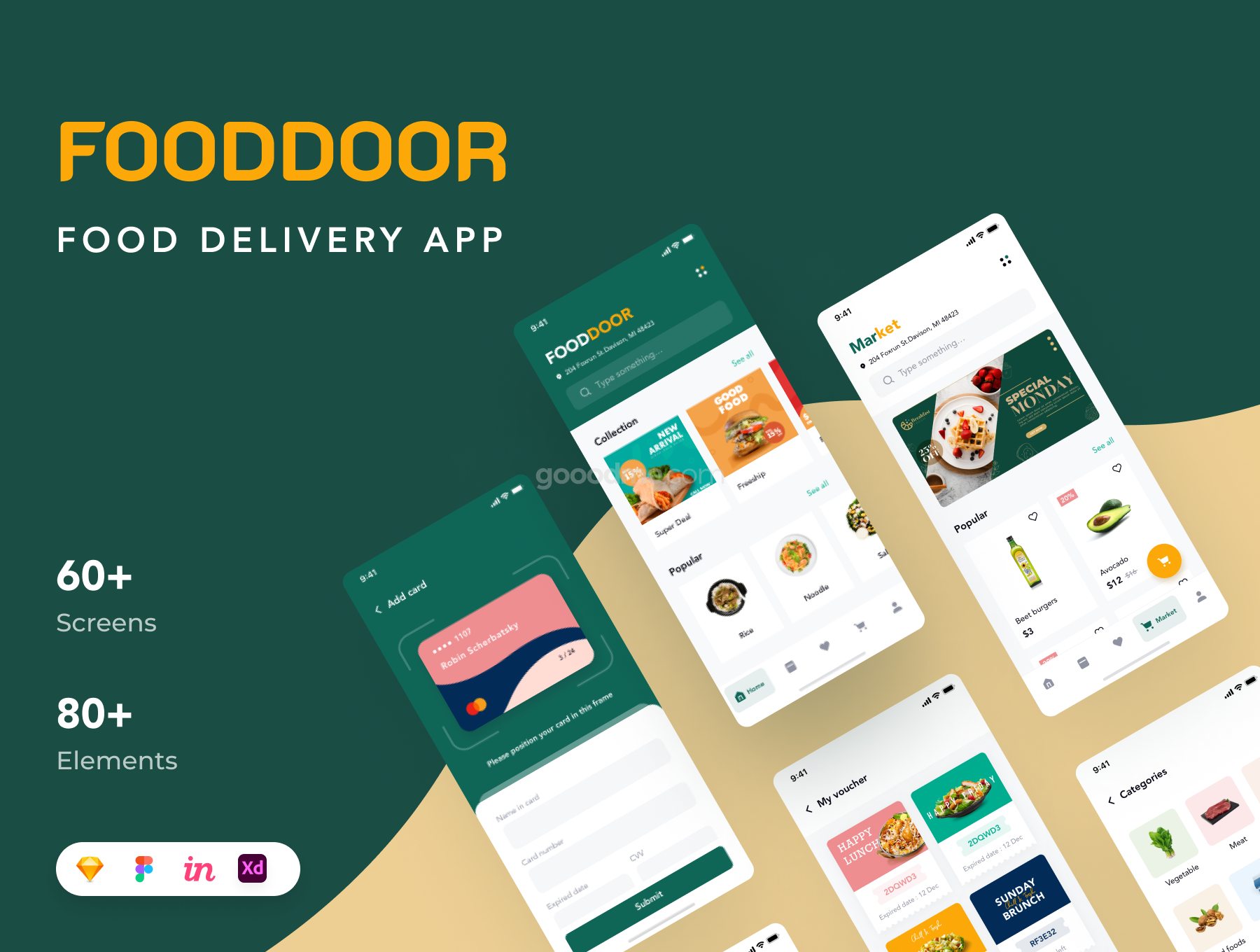 外卖点餐应用商城APP界面设计UI模板Fooddoor – Food delivery app