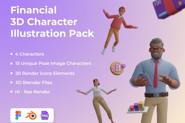 金融 3D 人物插图图标素材Financial 3D Character Illustration Pack