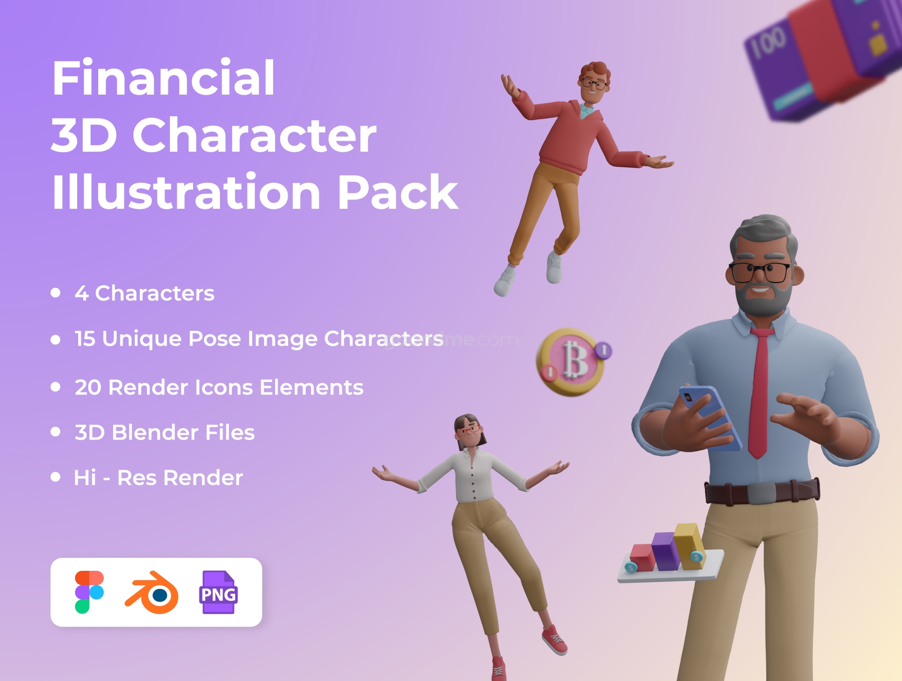 金融 3D 人物插图图标素材Financial 3D Character Illustration Pack