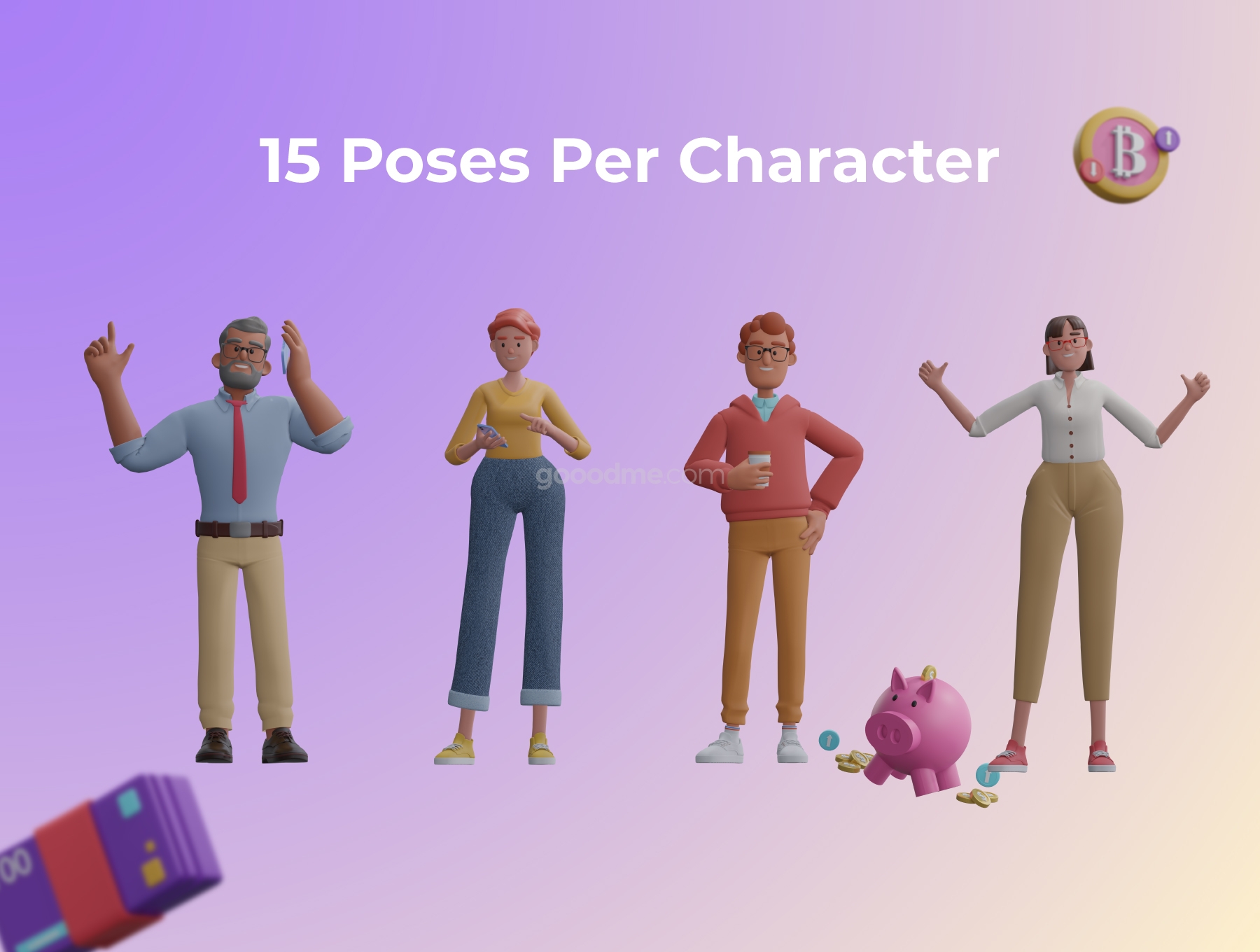金融 3D 人物插图图标素材Financial 3D Character Illustration Pack
